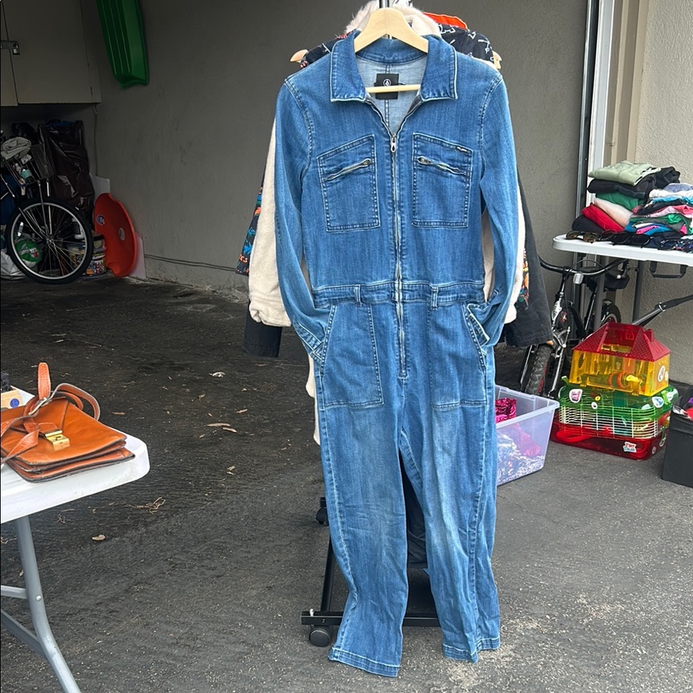 Volcom Blue Denim Zip-Front Jumpsuit